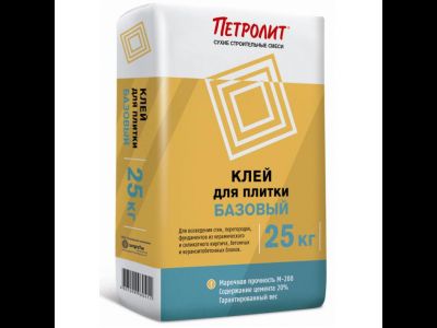 Клей для плитки "Петролит БАЗОВЫЙ" (3-5кг/м2), меш. 25кг.