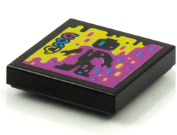Tile 2 x 2 with Groove with BeatBit Album Cover - Black Minifigure in Yellow and Purple Splotches Pattern, Black (3068bpb1567)