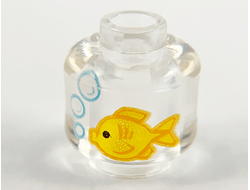 Minifigure, Head without Face with Yellow Fish and White Bubbles Pattern - Vented Stud, Trans-Clear (28621pb0017 / 6323497)