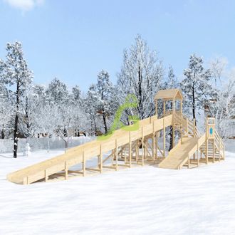 Зимняя деревянная горка IgraGrad Snow Fox 12 м две лестницы, без окраски