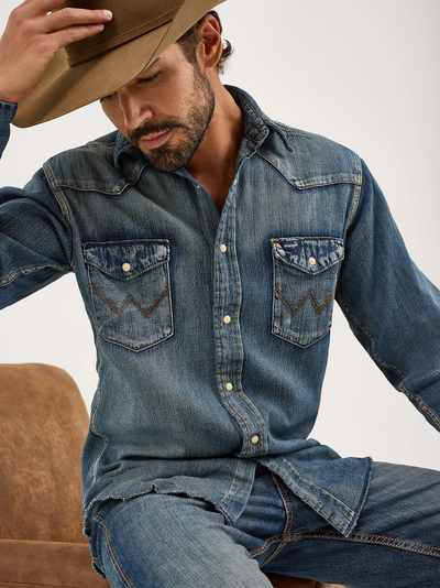 Рубашка Wrangler® Western Denim Snap Work Shirt