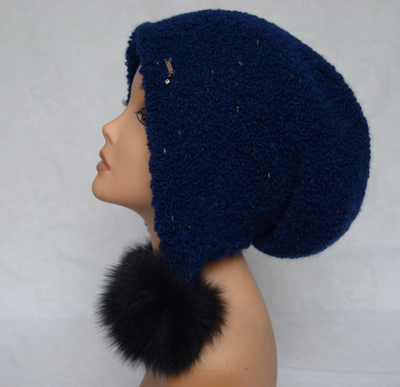 Меланжевая шапка ушанка с помпонами Vizio Италия 6762 синяя