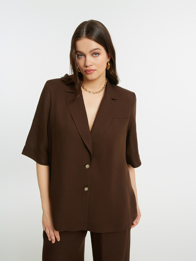 Жакет летний с коротким рукавом, коричневый