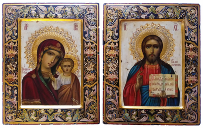 Венчальная пара. Образ Спасителя. Образ Пресвятой Божией Матери “Казанская”. Рукописные иконы 22х28см.