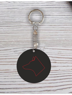 Брелок с гравировкой черно-красный талисман собака №142