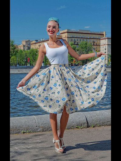 Юбка-солнце "Синие розы"