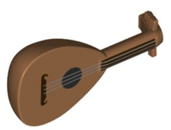 Minifigure, Utensil Musical Instrument, Lute with Dark Brown Neck and Silver Strings Pattern, Medium Nougat (80503pb01 6371952)