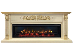 Линейный электрокамин Лорд бежевый с золотой патиной с очагом FreeSpace 60 LED FX QZ