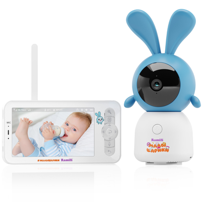 Комплект Ramili Baby RV100KROSH Крошик, Малышарики, Wi-Fi моторизированная видеоняня с креплением + монитор с диагональю 12,7 см., интерком, DVR, 2k (3Mpx)