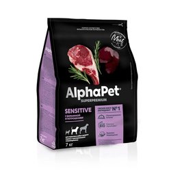 AlphaPet (АльфаПет) Superpremium сухой корм для взрослых собак средних пород с чувствительным пищеварением с бараниной и потрошками, 7 кг