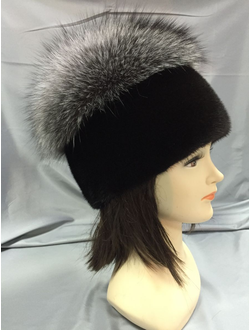 Женская шапка норковая Ретро с пампоном Лилия натуральный мех зимняя, черная Арт. ц-0135