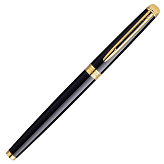 Ручка подарочная перьевая WATERMAN "Hemisphere Mars Black GT", черный лак, позолоченные детали, синяя, S0920610