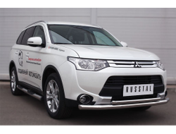 Пороги труба d76 с накладками (вариант 2)(1500-1800мм) MITSUBISHI OUTLANDER 2014-2015