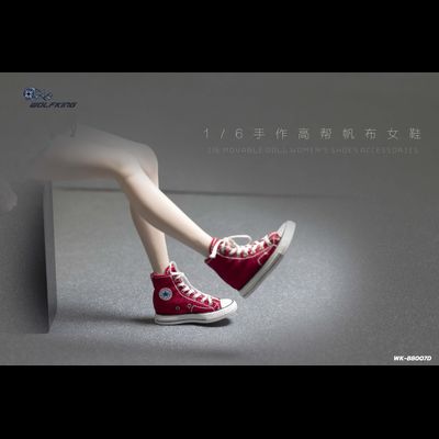 Женские кеды (красные) 1/6 hand-made high-top canvas women's shoes (WK-88007D) - WOLFKING