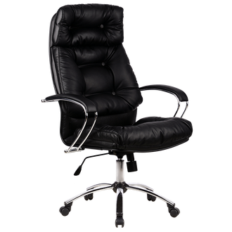 Кресло для руководителя из натуральной кожи LUX14 Черный + Хромированное пятилучие