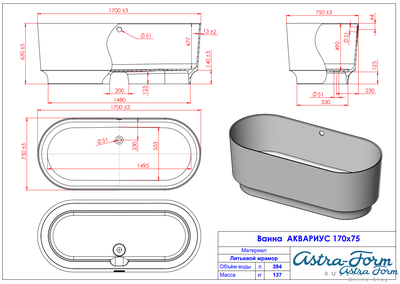 Astra-Form ванна Аквариус 170/75 см белая