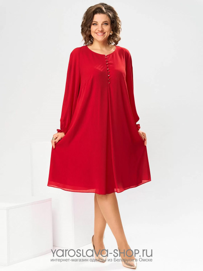 Женское шифоновое платье  в ярко-красном цвете