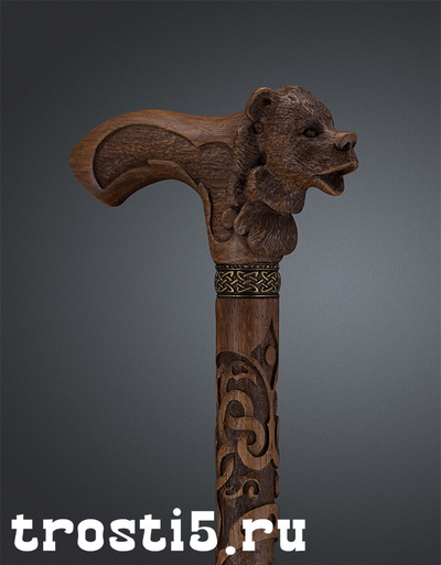 Резная трость "Медведь Резной" из дуба с медведем на рукояти