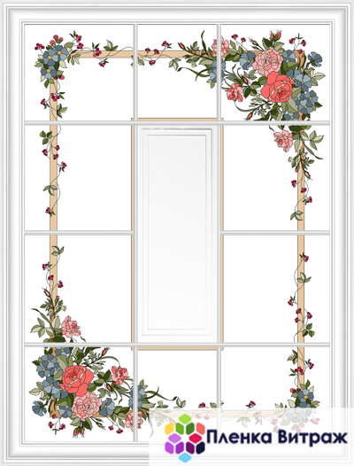 Пленка самоклеющаяся на потолок , витражная пленка, пленочный витраж с цветами
