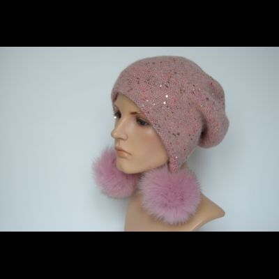 Шапка ушанка Vizio 8022 РР 99 персиковая с помпонами