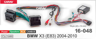 Комплект проводов для подключения Android ГУ (16-pin) / Power + Speakers + 2RCA + CANBUS  BMW	 X3  16-048