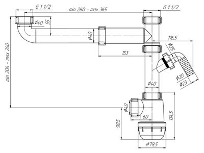Сифон для мойки 1 1/2*40 смещ. без выпуска [56882]