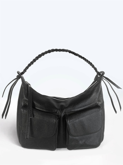 (АРТИКУЛ: 10130/1/5) СУМКА СРЕДНЕГО РАЗМЕРА, НАТУРАЛЬНАЯ КОЖА, ЧЕРНАЯ, С НАКЛАДНЫМИ КАРМАНАМИ, РУЧКА ЧЕРЕЗ ПЛЕЧО