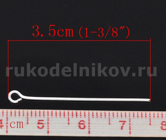 пин(штифт) с петлей 35x0.7 мм, цвет-серебро, 40 шт/уп