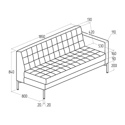 Модуль Everprof Delta с подлокотником трехместный левый Металл Черный Экокожа Черный
