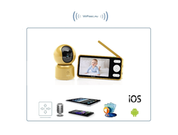 Wi-Fi видеоняня Ramili Baby RV1500GOLD с повышенной дальностью (монитор-камера до 300 м), монитор 5" и 1 поворотная видеокамера, просмотр через мобильные устройства по сервису р2р, DVR, Full HD 2 Mp