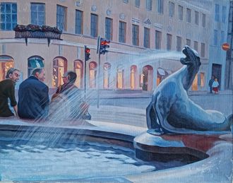 "Трое у фонтана, г. Хельсинки" холст масло Ивлин П. 2007 год