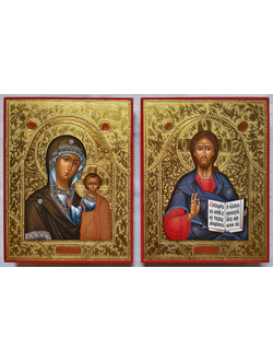 Венчальная пара. Образ Спасителя. Образ Пресвятой Божией Матери “Казанская”. Рукописные иконы. 22х28