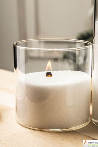 Колба/ваза стеклянная для свечей с бамбуковой крышкой - 10*10 см