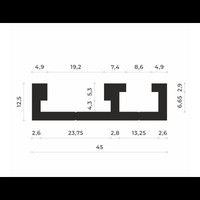 T-track профиль с двумя пазами 19.2 мм и 8.6 мм AL-T45 (1.6 м)