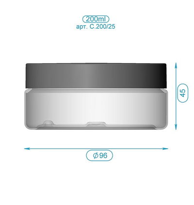 Банка PET 200мл прозрачный с черной крышкой, арт. 200/25-135А3