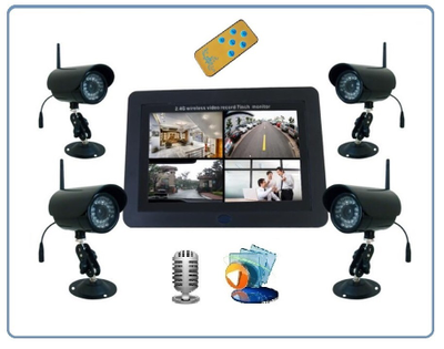 Видеоняня/беспроводной комплект уличного видеонаблюдения  Монитор + 4 камеры HD с DVR