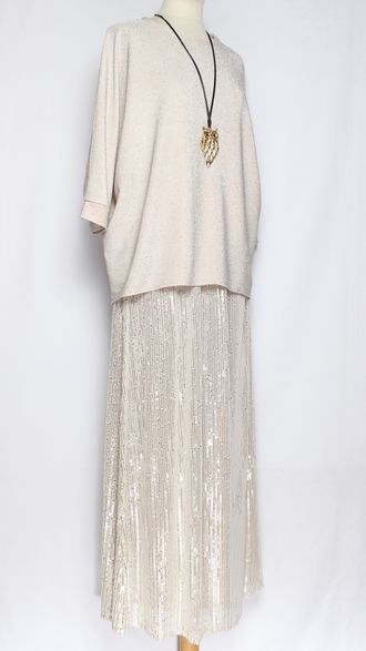 ДЖЕМПЕР с блеском "Кимоно свободный" св.бежевый р.48-54