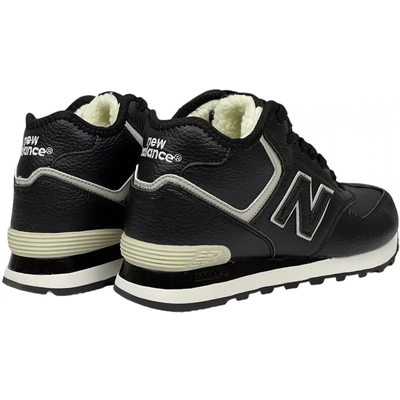 New Balance 574 Mid Black White Leather с мехом женские