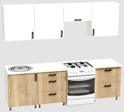 Кухня Эконом 1,8 метра (600х600х600) Цвет: Белый/Дуб Вотан