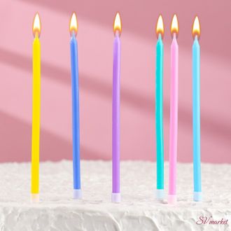 Свечи в торт коктейльные &quot;С днём рождения&quot;, 6 шт, высокие, 13 см