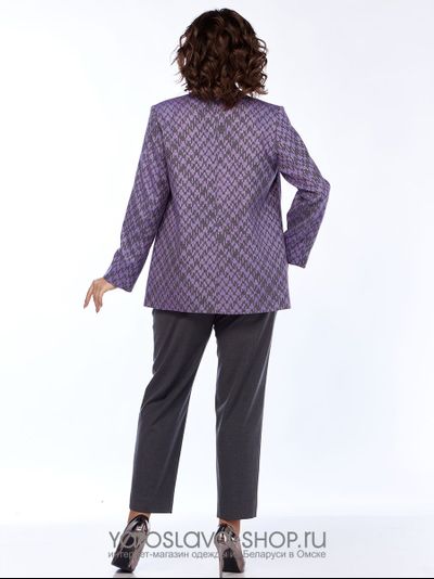 Двухпредметный брючный комплект с жакетом в клетку фиолетового цвета