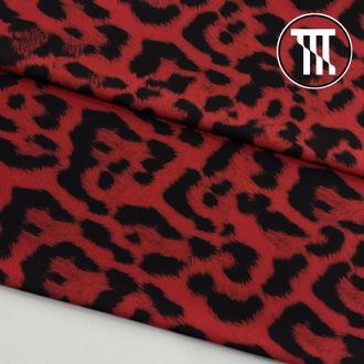 Спортивный трикотаж принт Леопард с ворсинками, цв. Красный