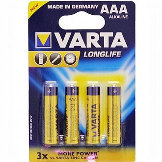 Батарейка AAA щелочная Varta LR3-4BL Longlife (4103) в блистере 4шт.