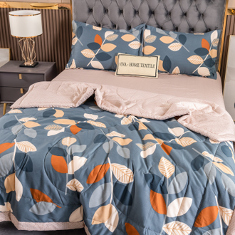 Комплект постельного белья 1.5 спальное или Евро сатин с одеялом покрывалом рисунок Веточки OB112