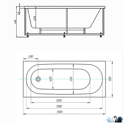 Ванна Aquatek Оберон 170x70 см, OBR170-0000165, акриловая, прямоугольная