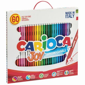 Фломастеры CARIOCA (Италия) "Joy", 60 шт., 30 цветов, суперсмываемые, картонная коробка с ручкой, 41015