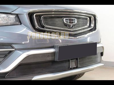 Защита радиатора Geely Atlas Pro 2021- black верх (3 части)