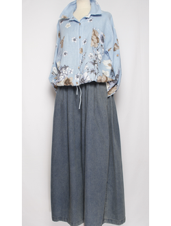 РУБАШКА ЛЁН "ЦВЕТЫ КУЛИСКИ" голубая р.46-54