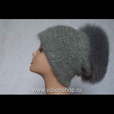 Женский вязаный головной убор с меховой опушкой зима 2019 - 2020 Италия Vizio фото