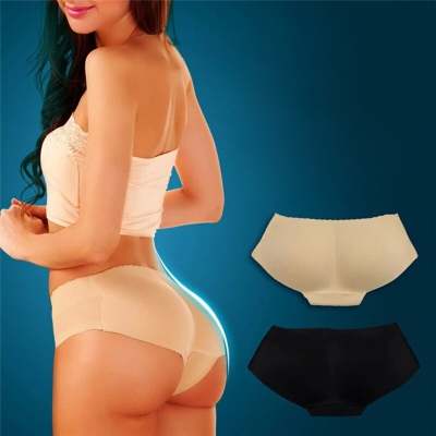 Комплект из двух бесшовных трусов пуш-ап (черный+телесный)